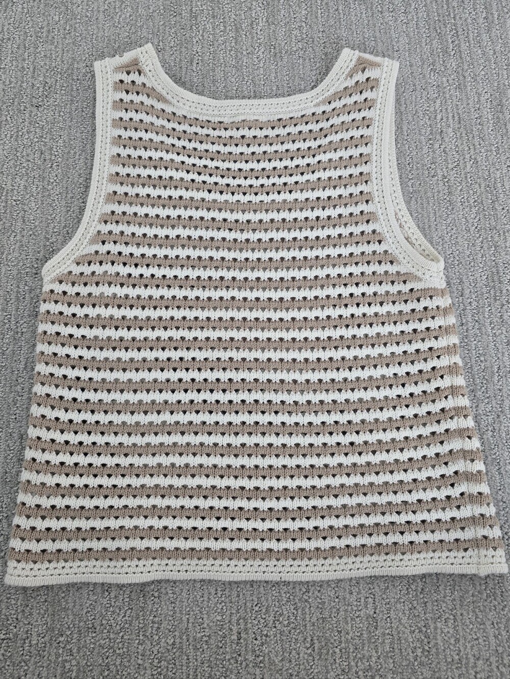 🎰NWOT Blu Pepper Cream & Tan Striped Crochet Tank Top 100% Cotton - Picture 4 of 8